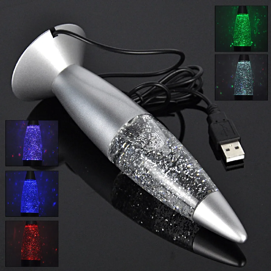 3D Rocket Multi Color Changing Lava Lamp RGB LED Glitter Party Mood