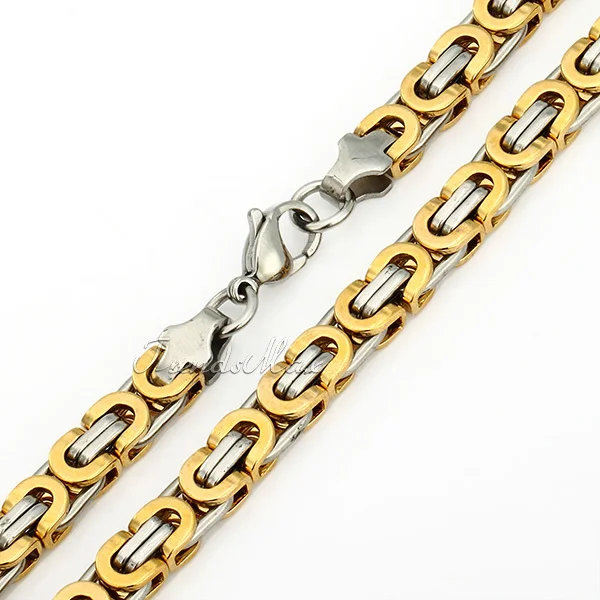 Trendsmax JEWELRY SET 6mm Mens Chain Flat Byzantine Gold Silver Tone Stainless Steel Necklace Bracelet Set Wholesale Gift KS117