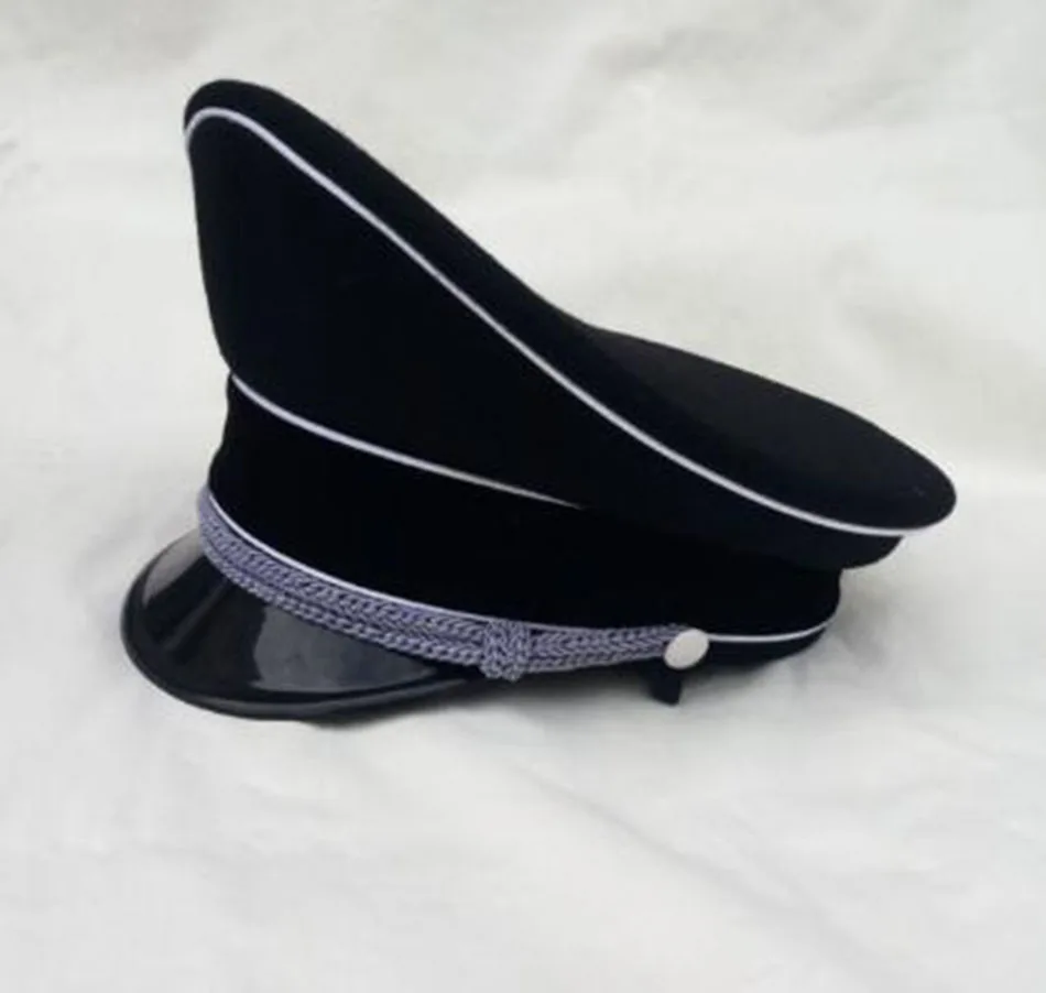 WW2 Army Caps Collectibles Black Officer Large Brimmed Hats Woolen Cloth