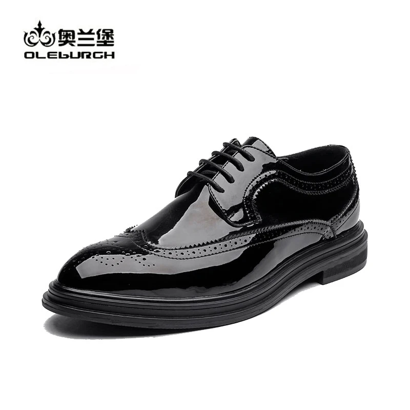 

OLEBURGH Men Shoes Summer Hollow-out Mirror Leather Formal Luxury Business Dress Brogue Shoe Male Breathable Oxfords Size 37-45