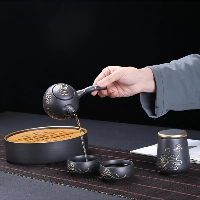 

Purple Sand Chinese Kung Fu Tea Set Set Chinese Traditional Tea Cup Tea Sets Gaiwan Tea Pot Set Wedding Gift with Bag