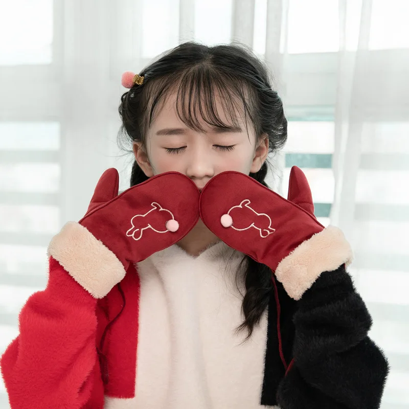 Детские зимние Термические перчатки бархат добавил теплые рукавицы снежинка мультфильм шаблон серый розовый красный хаки S490