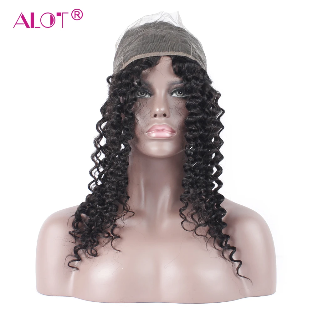 Alot Brazilian Deep Wave 360 Lace Frontal Closure Pre Plucked With Baby Hair Adjustable Band 10 To 20 Non-Remy Natural Black