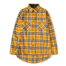 Уличная хип-хоп Джастин Бибер более Популярная свободная Мужская фланелевая клетчатая рубашка унисекс с длинным рукавом большого желтого цвета