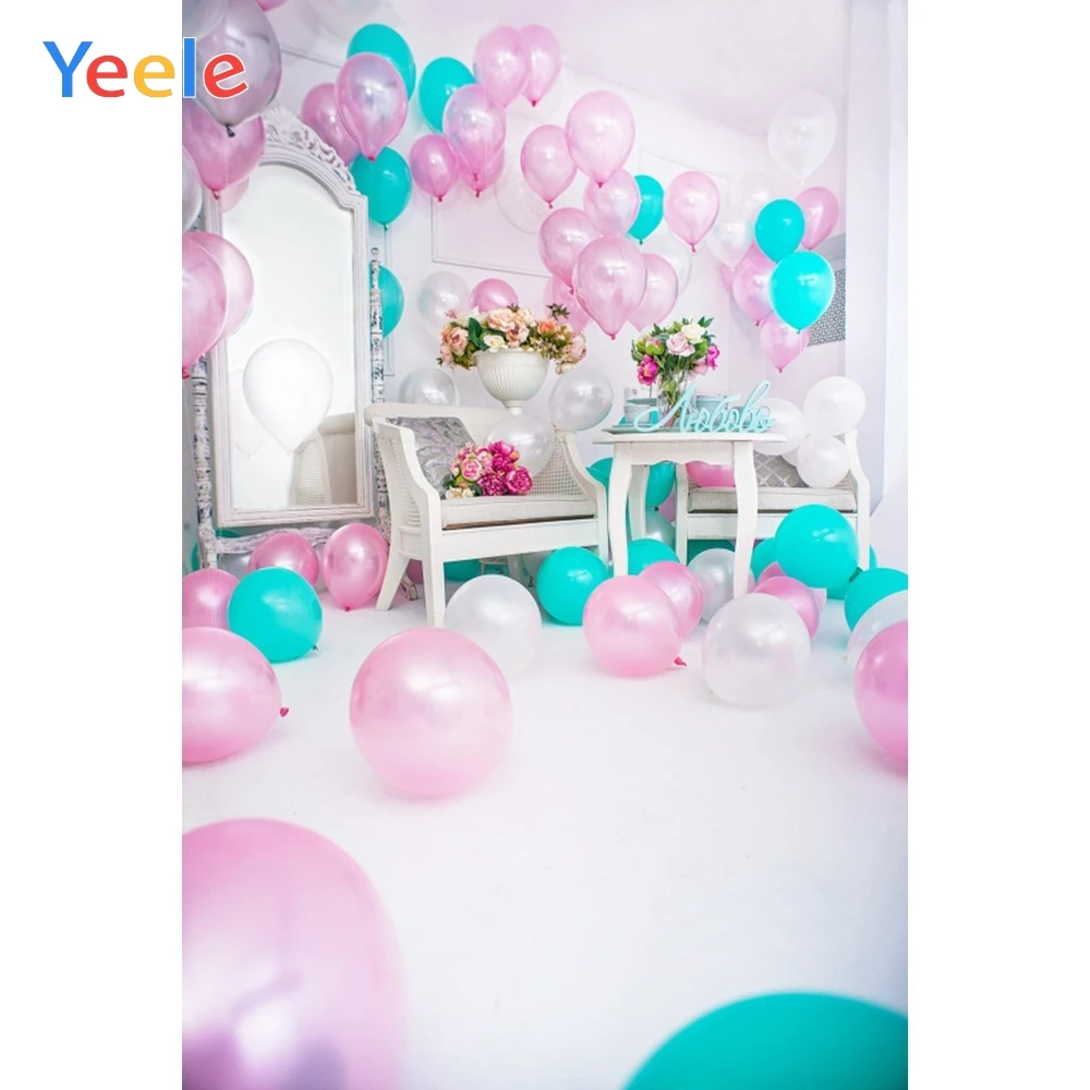 

Yeele Baby Birthday Party Balloons Mirror Celebration Interior Scene Photographic Background Photography Studio Photo Backdrop