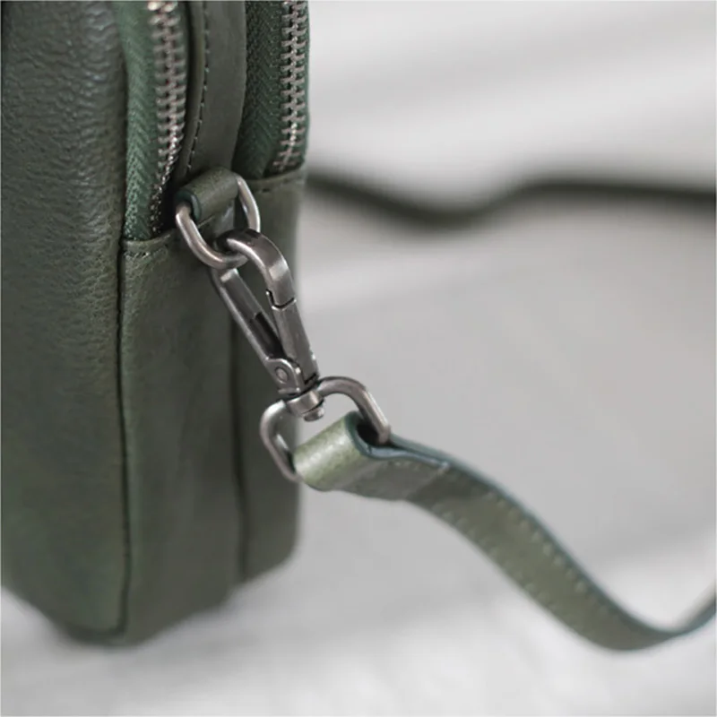 AETOO Red leather multi-layer bag, women's vertical stiletto bag, summer retro shoulder small square bag