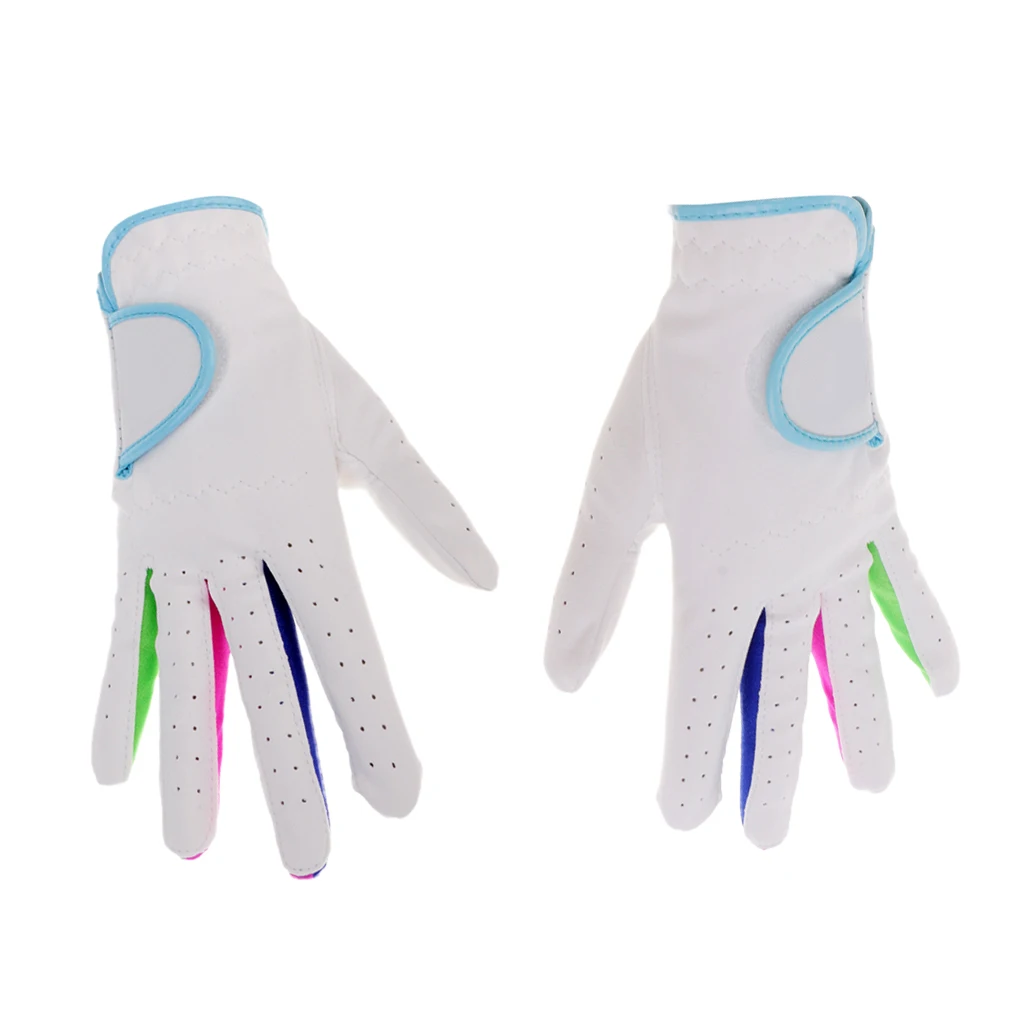 1 Pair Children Kids Golf Gloves Left Right Hand Full Finger Soft Breathable Pure Sheepskin with Premium Grip System Multicolor