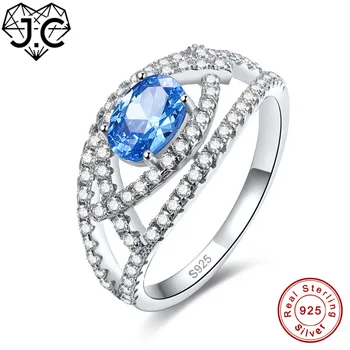 

J.C Marquise Design Oval Cut Emerald & Blue White Topaz Solid 925 Sterling Silver Ring Size 6 7 8 9 Women Wedding Fine Jewelry