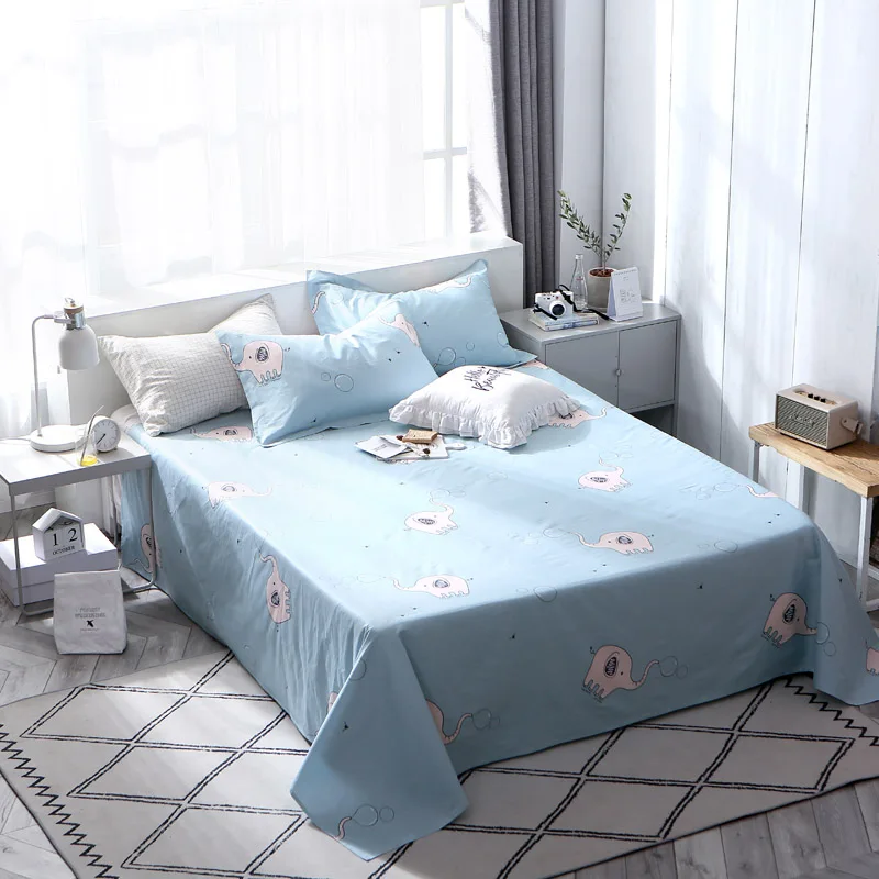 

White Little Animal Pattern Bed Sheet 100% Cotton Mattress Protector Cover Flat Sheet 3Pcs Soft Bedclothes Full Queen King Size