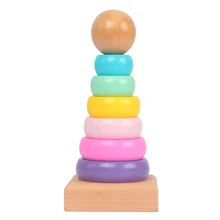 1 Набор башенка семицветная деревянная прочная обучающая строительные блоки игра в штабелирование обучающая игрушка для детей ясельного возраста