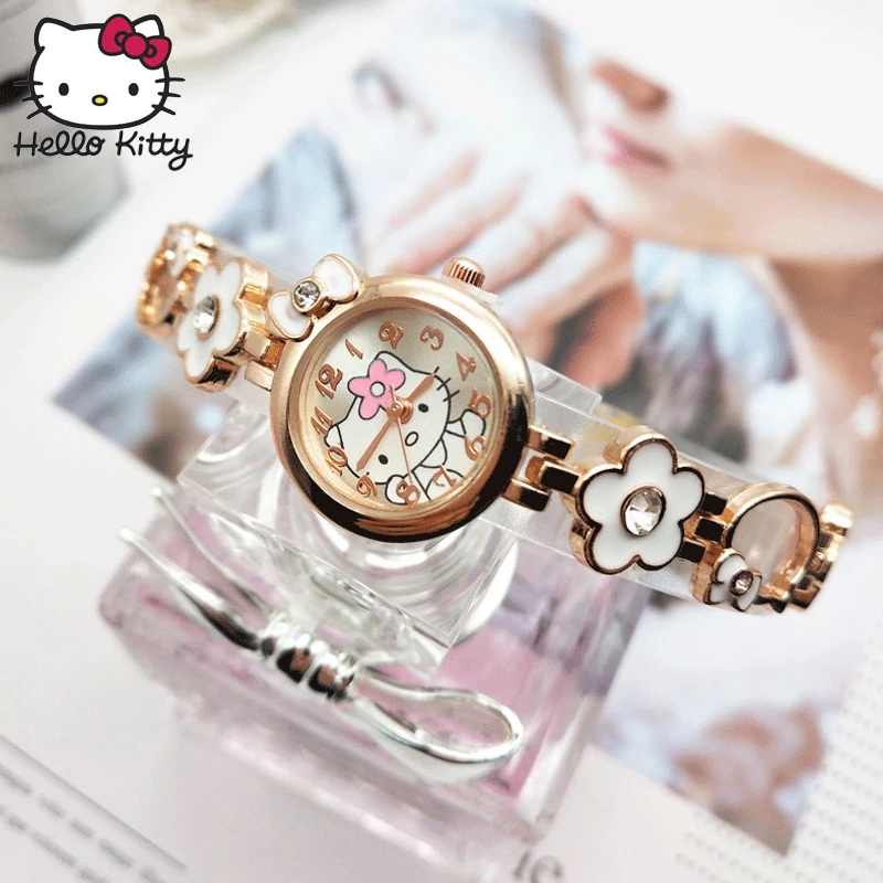 Милые часы hello kitty для девочек и женщин, модный браслет с кристаллами, платье, кварцевые наручные часы для детей, обучающая машина hello kitty