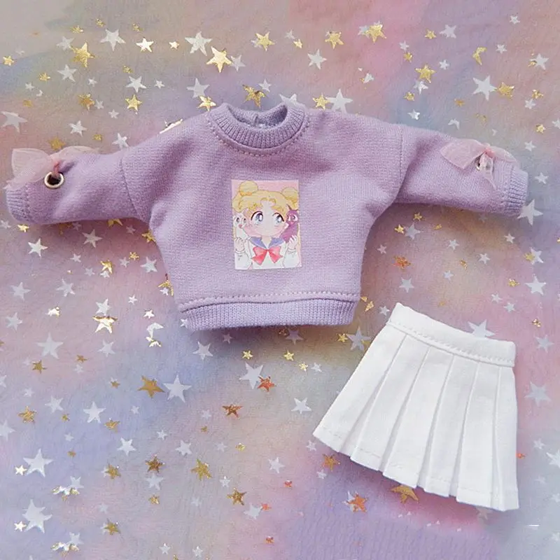 

Doll's Blyth Clothes Purple Cartoon Long-Sleeve Sweater+skirt Blyth Licca azone 30cm Hoodie Clothing for 1/6 doll accessories