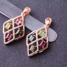 Натуральные разноцветные турмалины кулон S925 Серебряный натуральный драгоценный камень кулон Цепочки и ожерелья Модные Лаки ромб для женщин ювелирные изделия