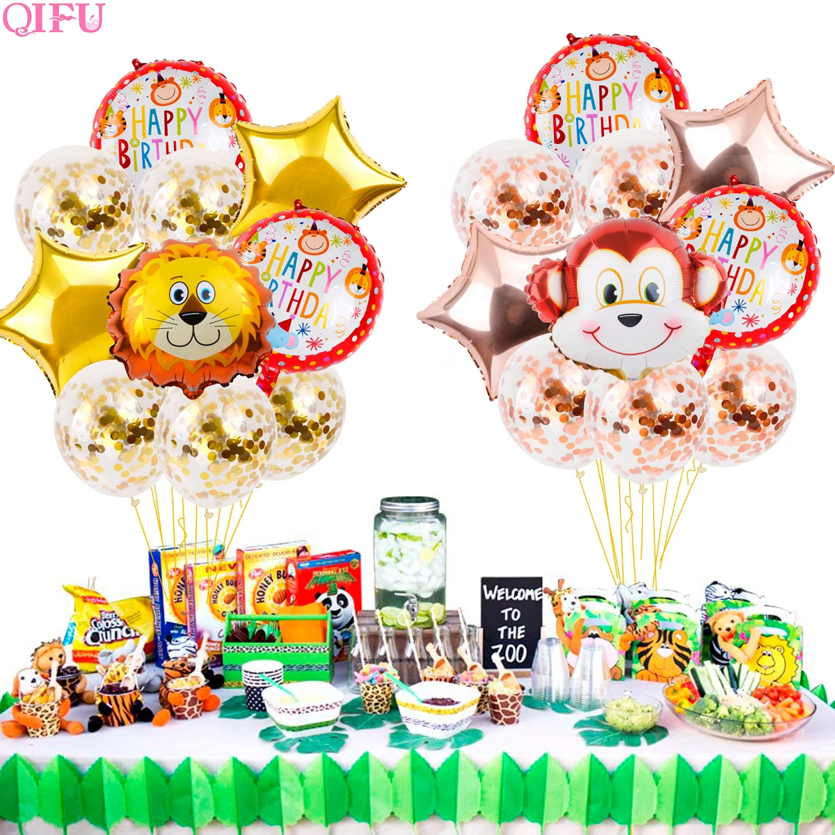 

QIFU 1Set Foil Balloons Air Children's Birthday Baloons Birthday Party Balloons Animal Monkey Tiger Lion Ballons Accessories