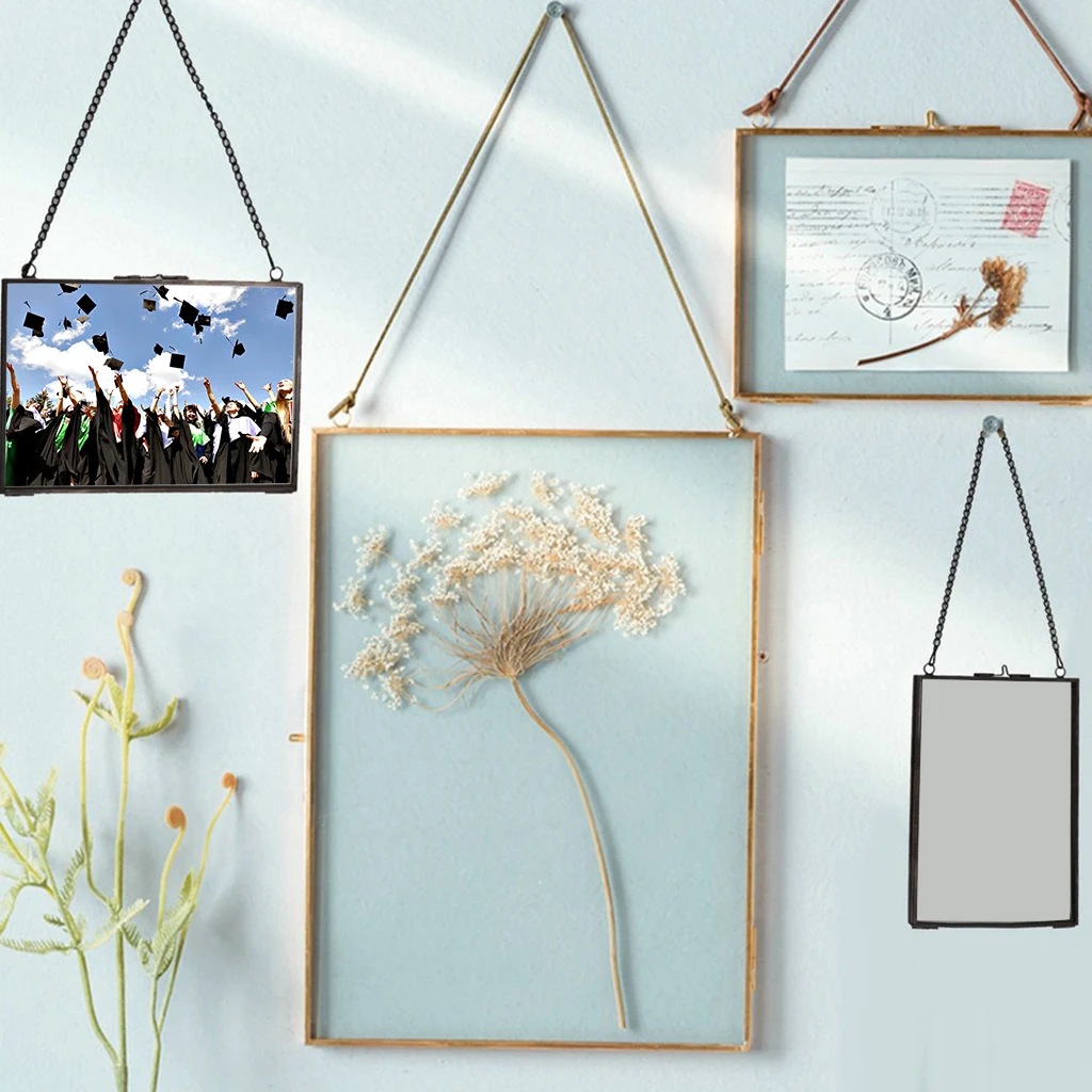 Vintage Double Sided Glass Hanging Photo Picture Frame Wall Frame Flower Plant Specimen Portrait Display Home Decor