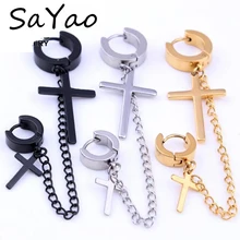 SaYao 1 шт Панк Крест Нержавеющая сталь Стад Серьги длинные Ленточки Для мужчин Для женщин кресты серьги Huggie пирсинг