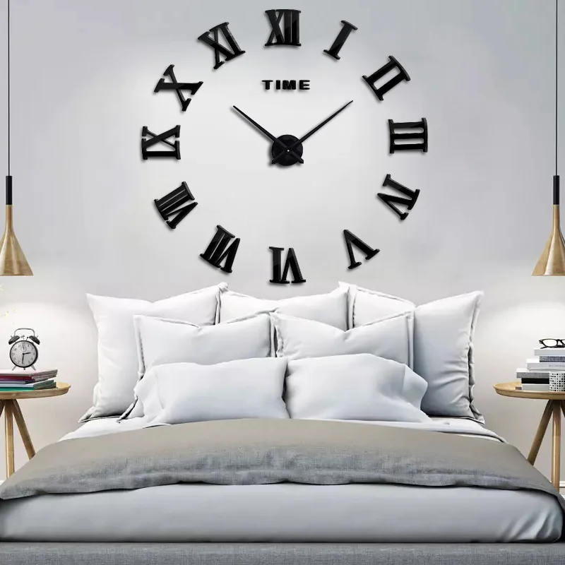 

2019 New clock perfect modern DIY design metal acrylic mirror with Roman numerals to decorate your wall and room Free shipping