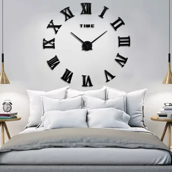 

2020 New clock perfect modern DIY design metal acrylic mirror with Roman numerals to decorate your wall and room Free shipping
