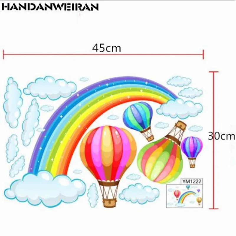 1 шт., мультяшная Радуга, облако, воздушный шар, наклейка на стену для детей, детские комнаты, украшение, фреска, художественные наклейки, домашний декор, 45*30 см