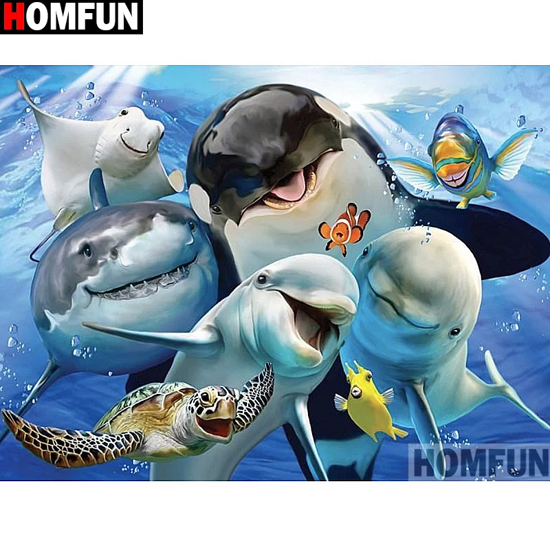 Алмазная 5d-картина HOMFUN Дельфин Акула вышивка крестиком полное покрытие