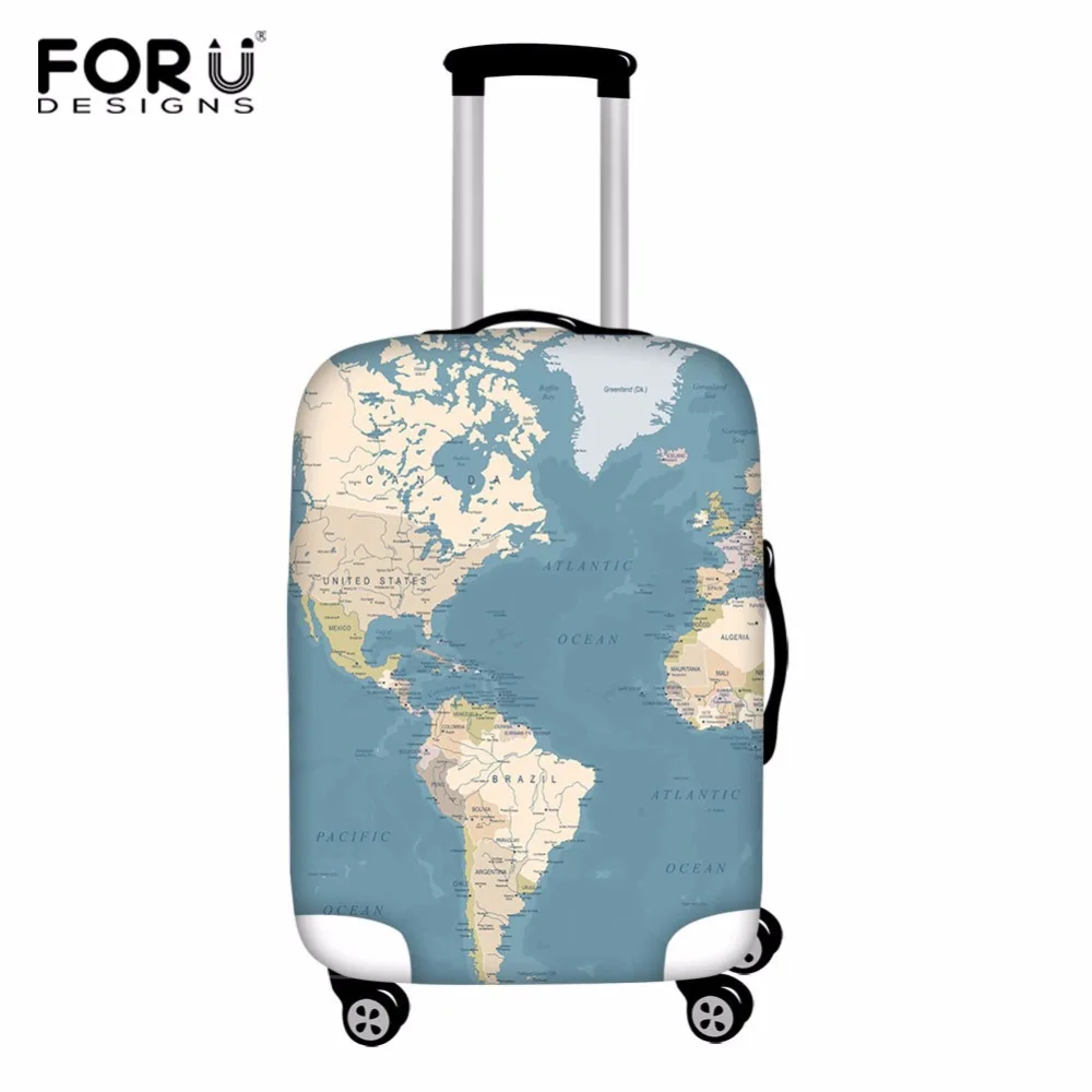 

FORUDESIGNS World Map Luggage Cover Thick Elastic Luggage Protective Cover Zipper Suit For 18-30 inch Trunk Case Travel Suitcase