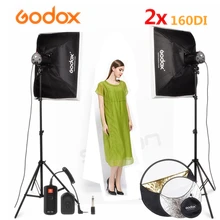 GODOX 2x160Ws 110V/220V Fotografia Studio Light Strobe Video Flash Light + Softbox + light stand + DC-04 Video Flash trigger
