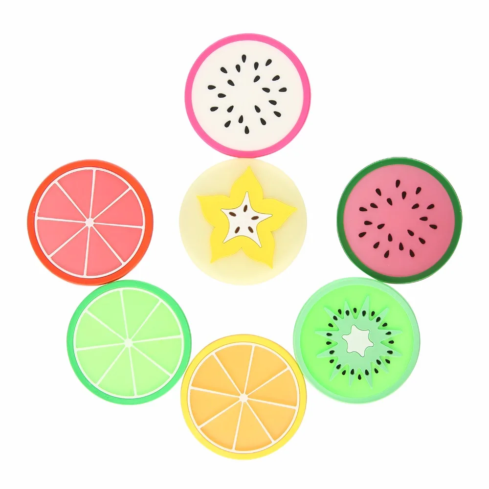 Pawaca 7pc/set Fruit Shape Silicone Coasters Colorful Silicone Tea Cup Hot Drinks Holder Mat Pads Table Placemat Kitchen Tools
