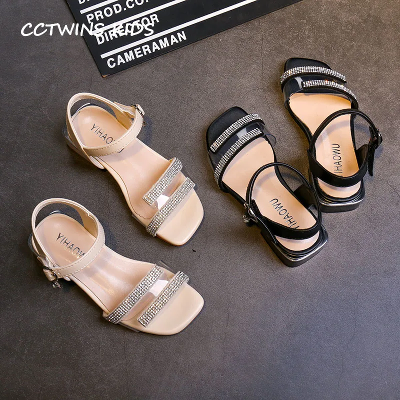 

CCTWINS Kids Shoes 2019 Summer Girls Fashion Princess Heel Children Pu Leather Shoes Babys Brand Rhinestone Sandals PS423