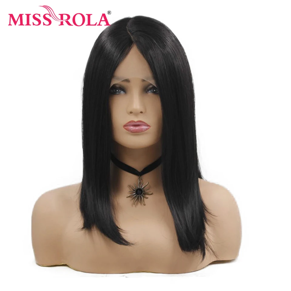 Мисс Рола натуральный черный синтетические волосы на кружеве парик термостойкие волокно прямые парик для женщин 16 дюймов