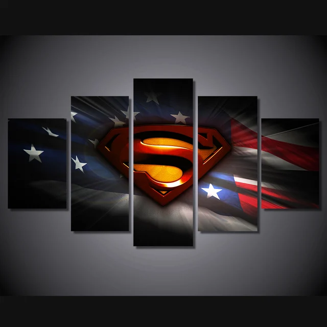 5 Panels Superman Logo Poster Pictures For Sitting Living Room HD Print
