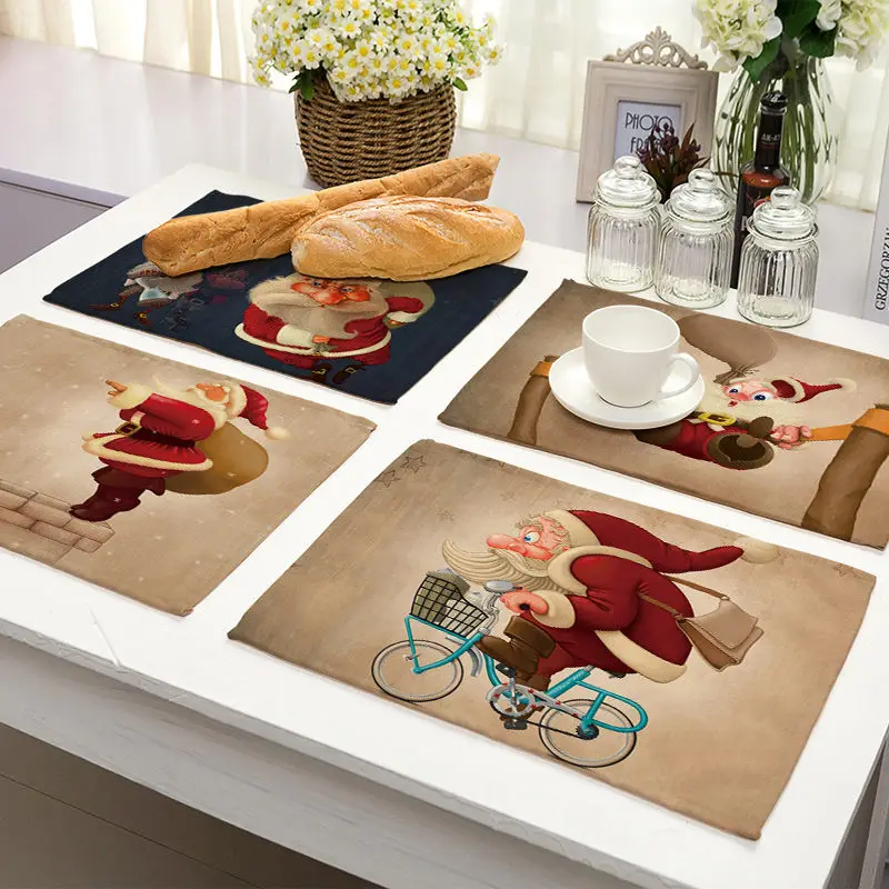 

Hoomall Santa Claus Table Mat Christmas Decoration for Home Dining Placemat Kitchen Tool New Year Tableware Pad Coffee Mats