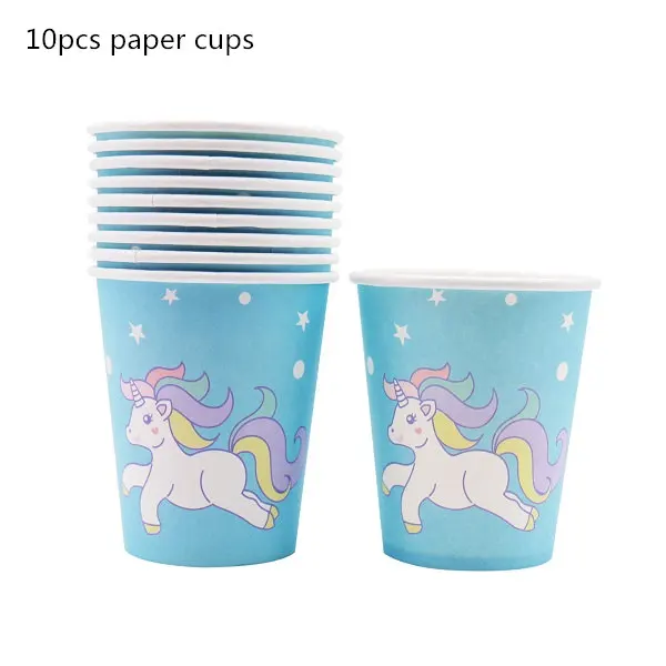 Unicorn Party Supplies Blue Color Unicorn Banner Plates Cups Napkin Cupcake Toppers Baby Shower Kids Birthday Party Decoration - Цвет: 11