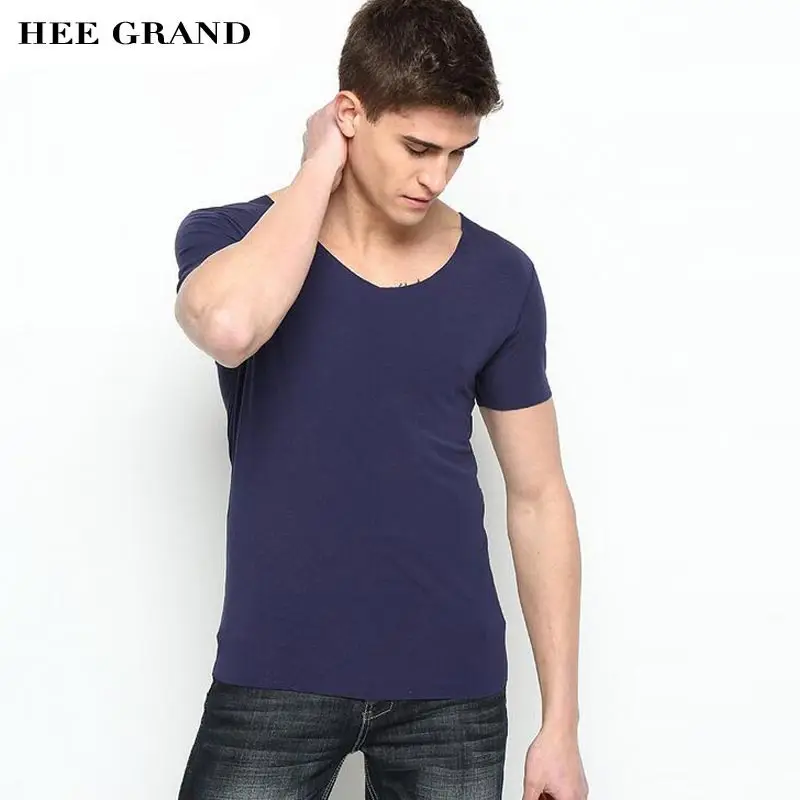 

HEE GRAND 2017 New Arrival Summer Men T- Shirts V-Neck Modal Breathable Material Short Sleeve Solid Color Top Tees MTS2181
