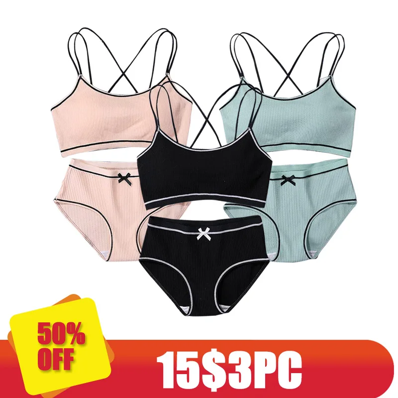 3pieces women intimates gray Cotton underwear Top quality bra and panty