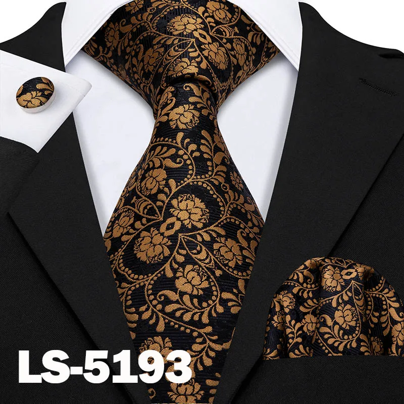 Классический Полосатый галстук с зеброй для мужчин s шелковый галстук Hanky Подарочная коробка набор жаккардовый мужской галстук золотой черный мужской галстук набор Barry.Wang LS-5173 - Цвет: LS-5193