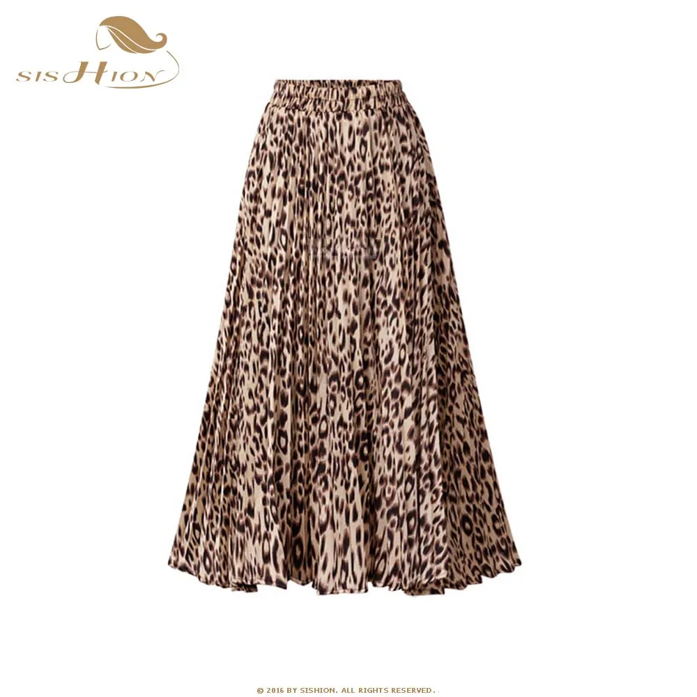 

SISHION 2019 Spring Animal Print Leopard Skirt Women Ladies Pleated Midi Skirt YJZ0254 Plus Size Sexy High Waist Long Skirts