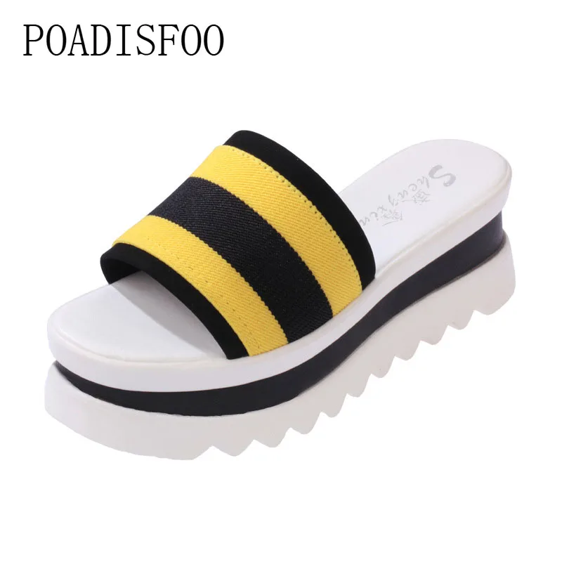 

POADISFOO 2018 summer thick crust cool sandals and slippers slippers female non-slip flat high-heeled beach shoes .CBSL-X5188