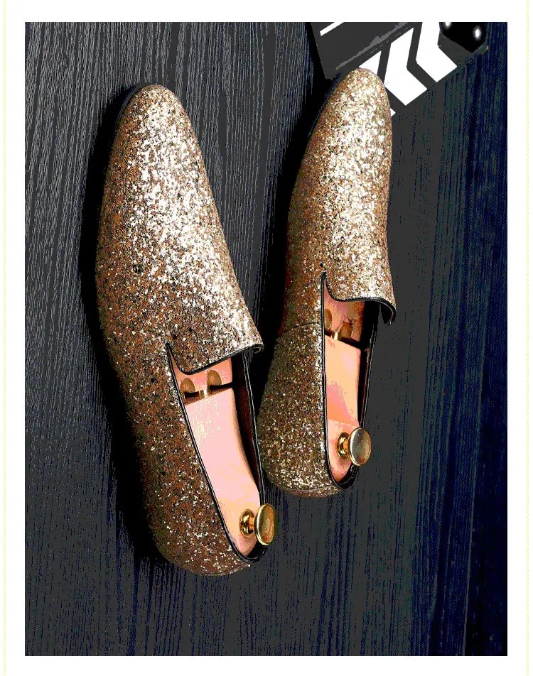 Merkmak/Роскошные брендовые блестящие мужские лоферы с пайетками, очаровательные элегантные вечерние модельные туфли, золотые, серебряные