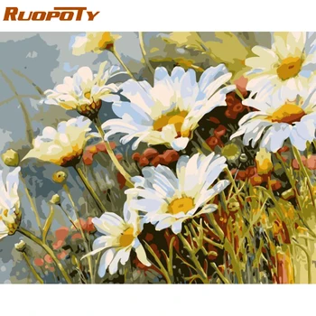 

RUOPOTY Frame Chrysanthemum DIY Painting By Numbers Modern Wall Art Picture Flower Acrylic Paint By Numbers Home Decor Kids Gift