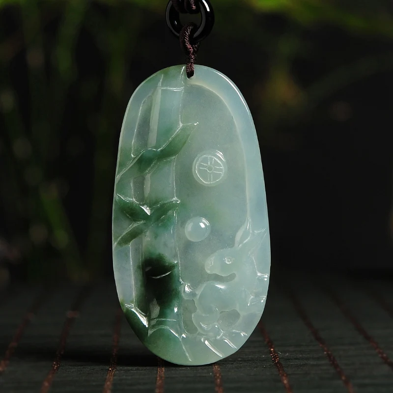 

Natural A cargo jade Rabbit LS3507 pendant authentic Burmese jade antique pendant men and women models 56 * 29* 5mm