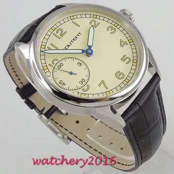 

43mm Beige Dial Stainless steel Case Luminous Hands 6497 Hand Winding movement men's Wristwatch