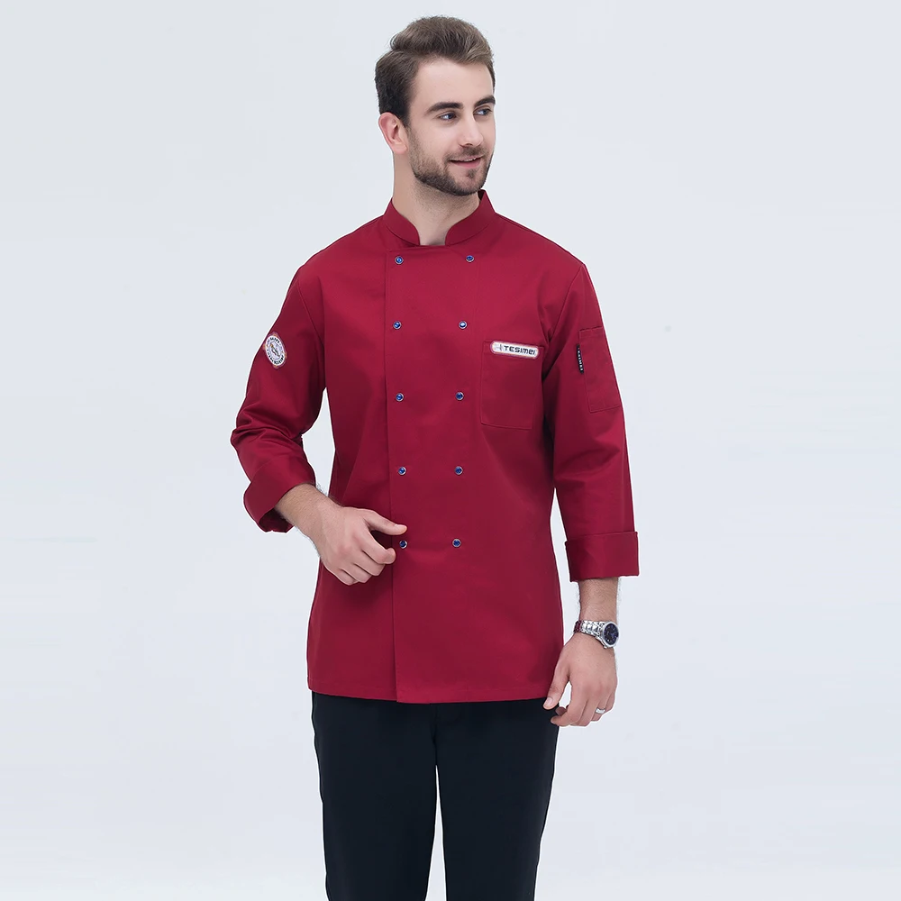 Для мужчин женщин двубортный длинный рукав шеф спецодежды Отель Ресторан Кухня шеф повар Питание униформа официанта одежда для готовки