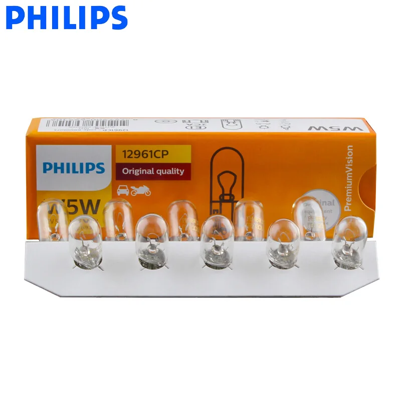 10 шт. Philips W5W T10 12 В 5 Вт стандартный сигнал поворота лампа для чтения Стоп свет Интерьер Свет 12961CP