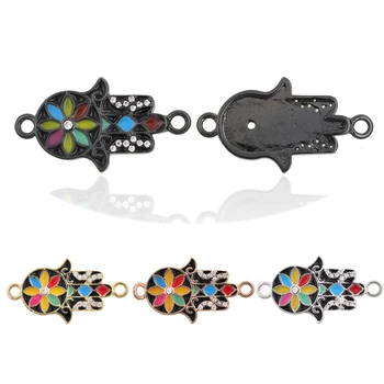 

10Pcs Micro Pave CZ Copper Charms Flower Hamsa Hand Charms Pendants for Jewelry Making Bracelet Necklace DIY Handmade Gift