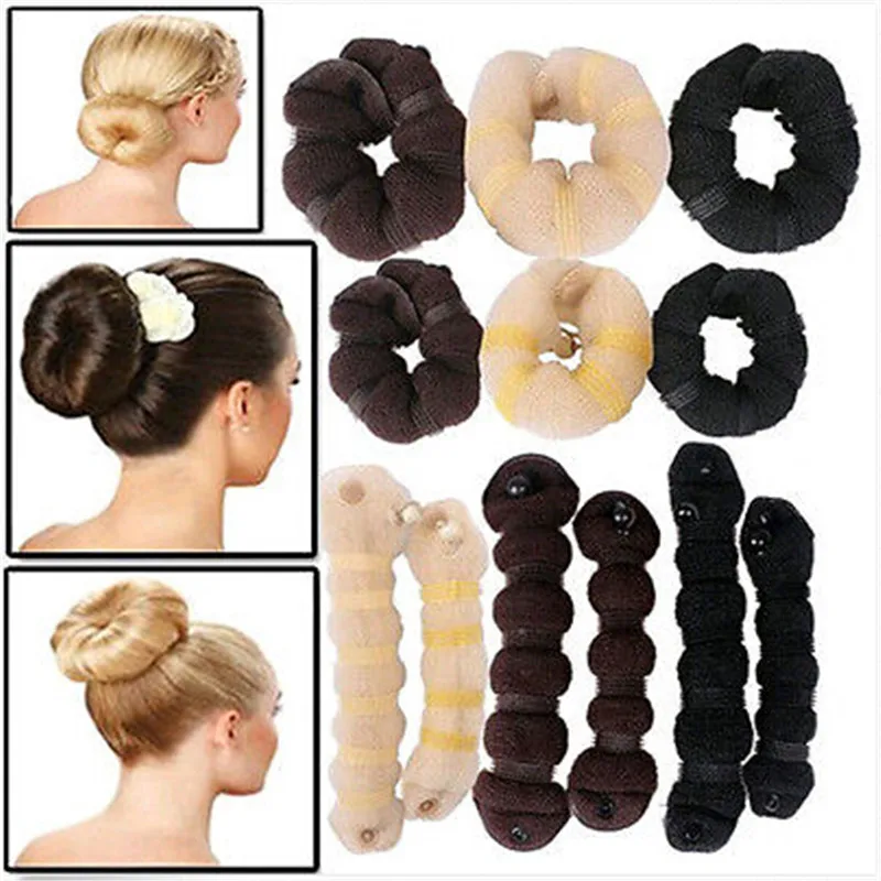 New Arrival 2Pcs Women Magic Foam Sponge Hair Device Donut Quick Messy