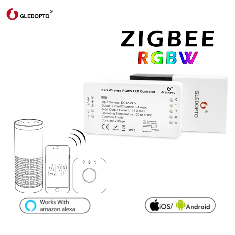 GLEDOPTO ZIGBEE zll RGBW controller led strip controller rgb dimmer smart app control work with ZigBee3.0 and many gateways