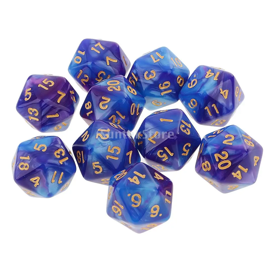 MagiDeal 10 шт. 20 сторонних игральных костей D20 многогранные игральные кости для подземелий и драконов настольные игры акриловые DND RPG MTG игральные кости