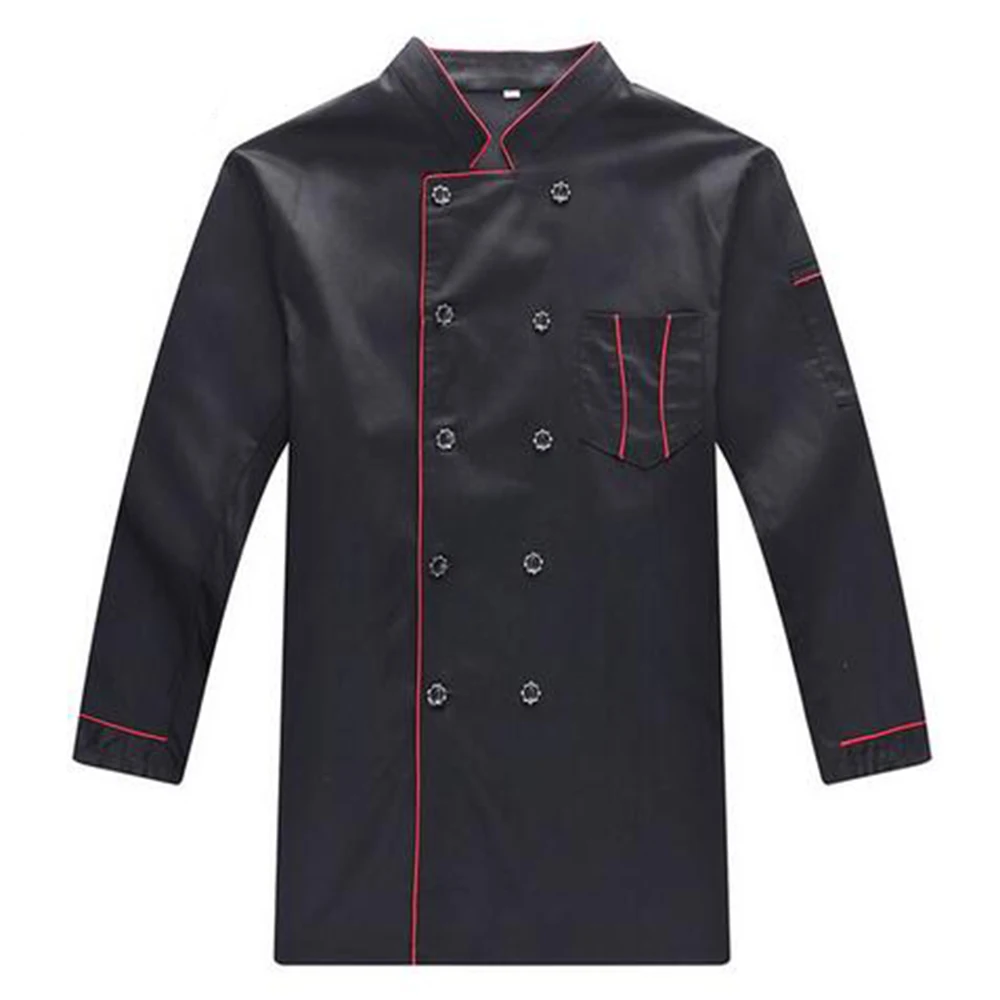 Black Red Cloor Long Sleeve Professional Chefs Uniform Unisex Hotel