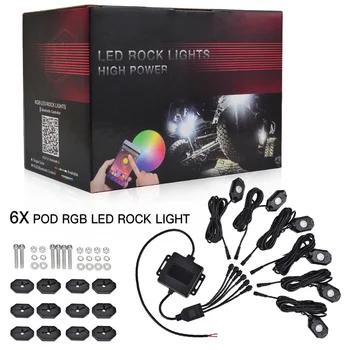 

6Pods RGB LED Rolling Rock Light Kit 9W IP68 Bluetooth Music Mode Flashing Multicolor Control For Jeep Wrangler Boat Waterproof