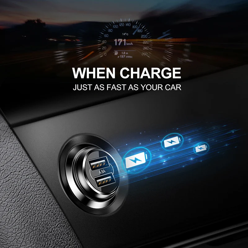 Baseus المزدوج USB شاحن سيارة للهاتف المحمول محول 4.8A سريع شاحن سيارة USB الهاتف شاحن آيفون سامسونج Xiaomi Oneplus